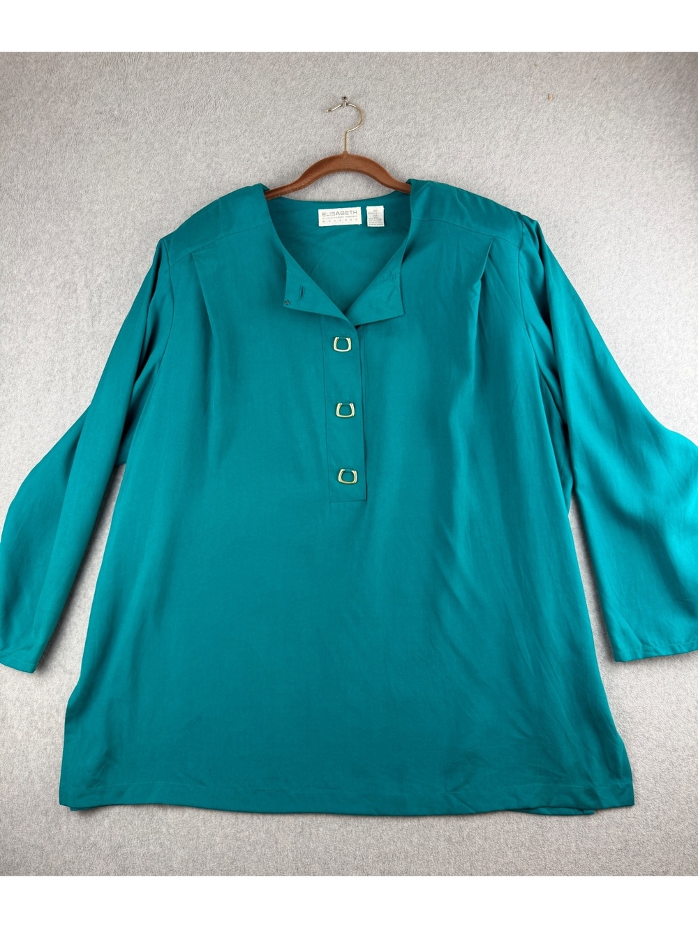 Elisabeth by Liz Claiborne 100% Silk Blouse Women's 20 Teal Gold Accent